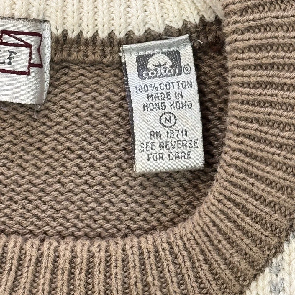 JOHN ASHFORD GOLF Men's Crew Neck Sweater Medium‎ Plaid Tan Preppy Golfer